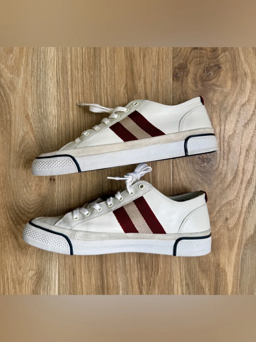 Bally Leather Low Top Sneakers Red Stripe Switzerland Size EU 8 / US 9